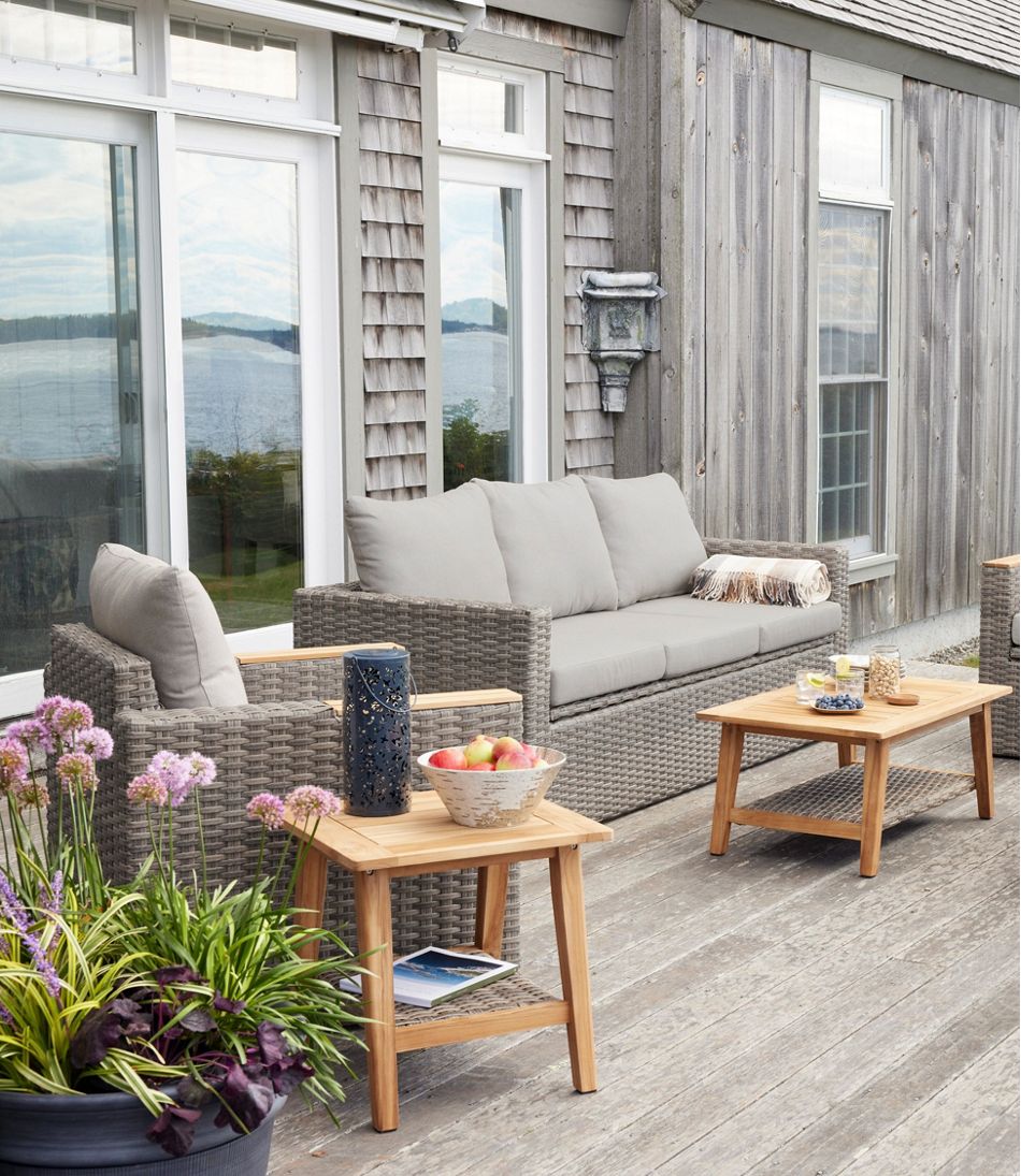 Wicker Storage Sofa and Teak Coffee Table Set | L.L.Bean outlet