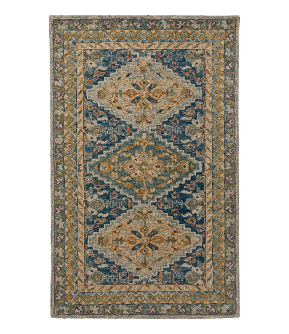 Bordered Medallion Wool Tufted Rug, Blue Multi | L.L.Bean online