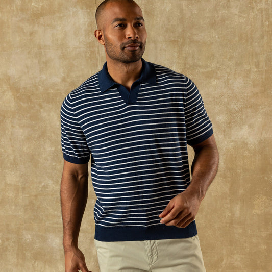 Duck Head Reeves Striped Sweater Polo - Navy