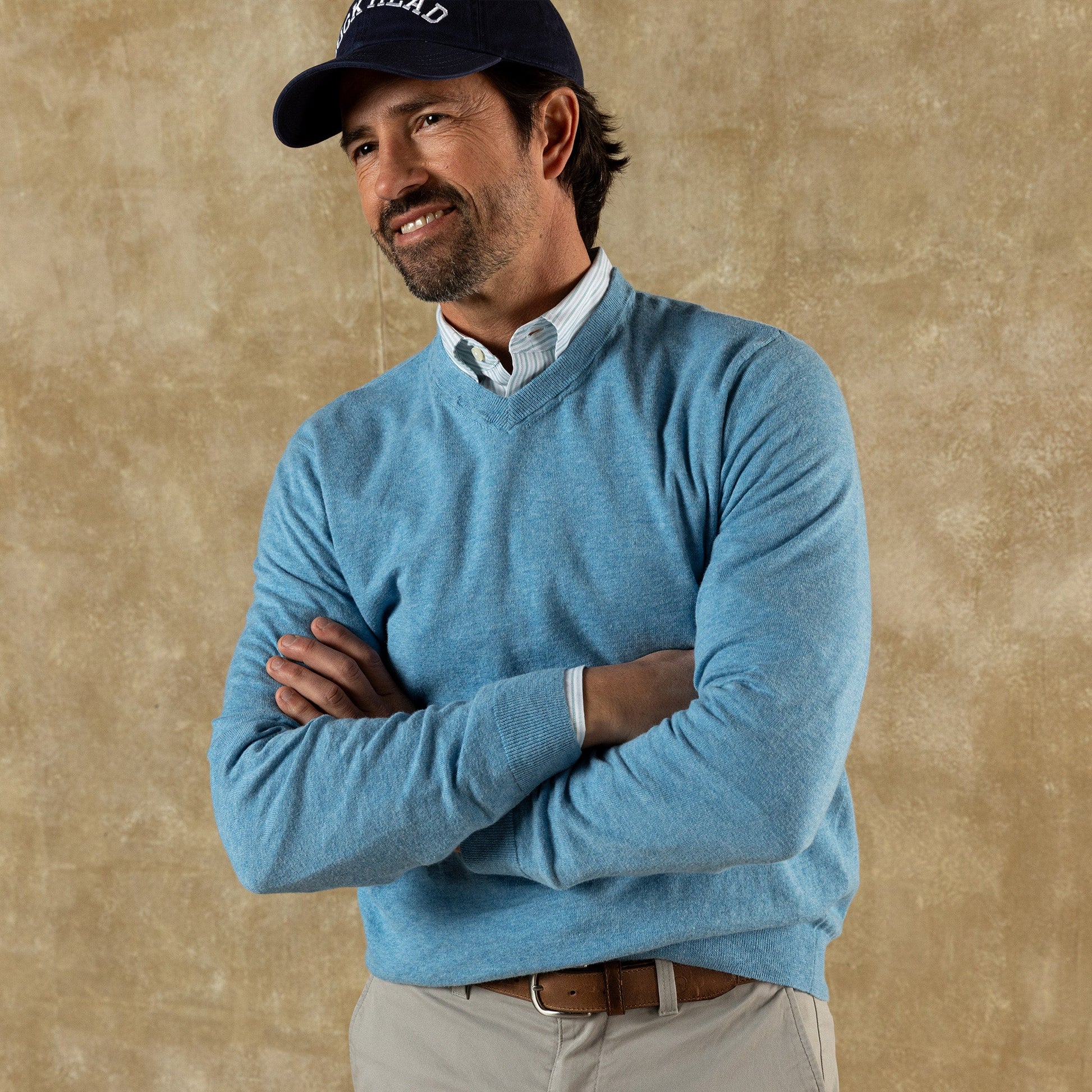 Duck Head Buckley Jersey V-Neck Sweater - Blue Heather