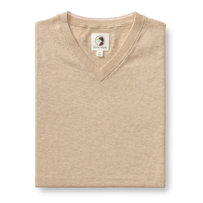 Duck Head Buckley Jersey V-Neck Sweater - Tan Heather