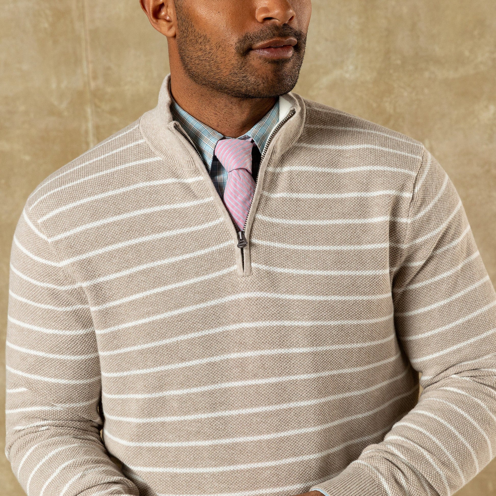 Duck Head Colton Pique 1/4 Zip Sweater - Khaki Heather