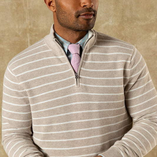 Duck Head Colton Pique 1/4 Zip Sweater - Khaki Heather