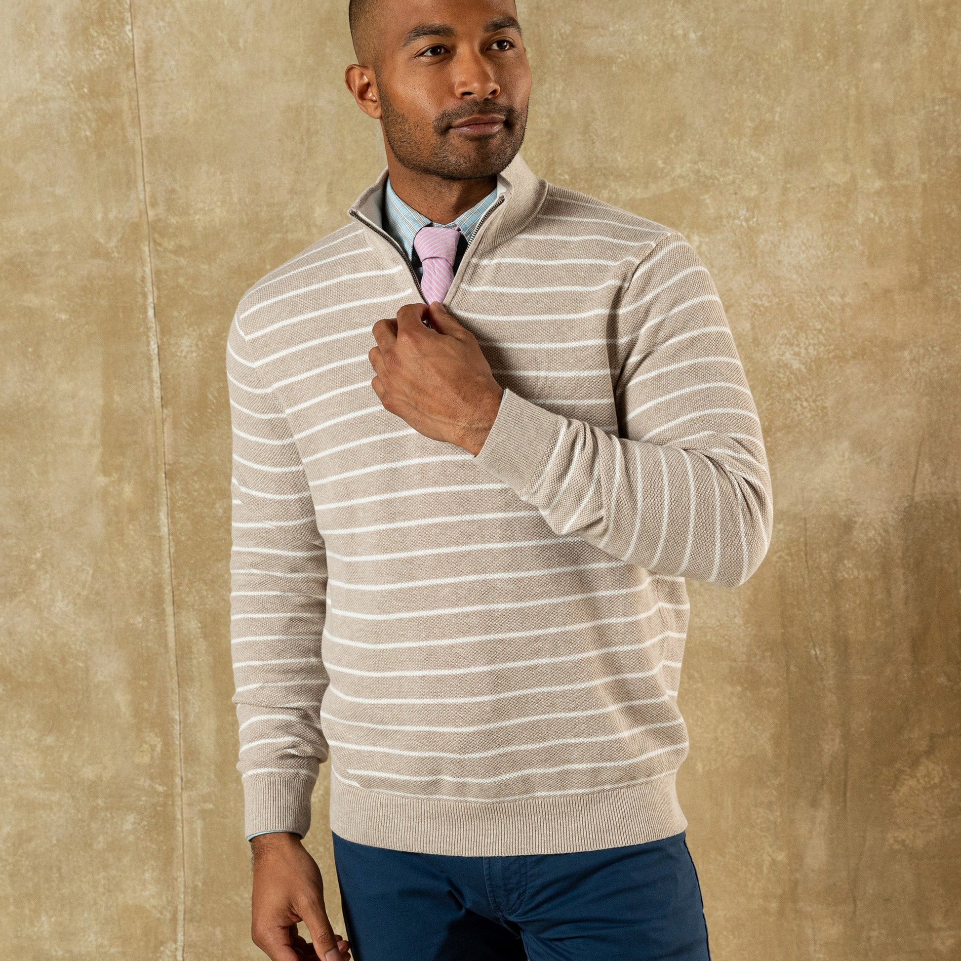 Duck Head Colton Pique 1/4 Zip Sweater - Khaki Heather