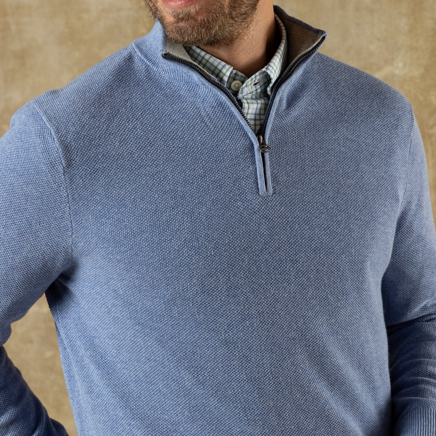 Duck Head Colton Pique 1/4 Zip Sweater - Chambray Blue Heather