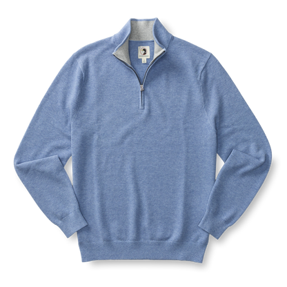 Duck Head Colton Pique 1/4 Zip Sweater - Chambray Blue Heather