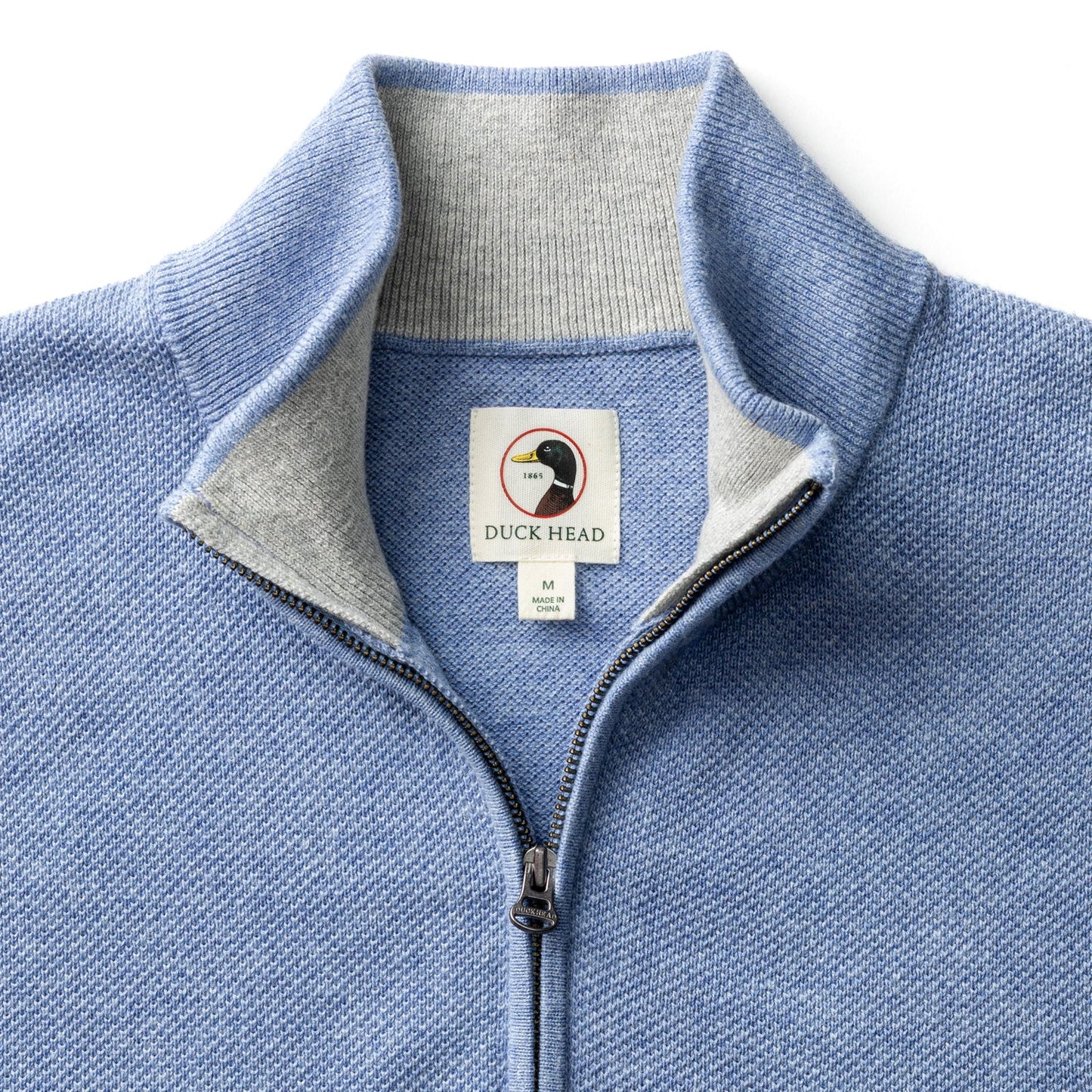 Duck Head Colton Pique 1/4 Zip Sweater - Chambray Blue Heather