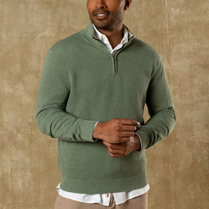 Duck Head Colton Pique 1/4 Zip Sweater - Oil Green Heather