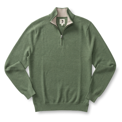 Duck Head Colton Pique 1/4 Zip Sweater - Oil Green Heather