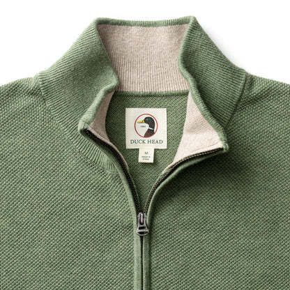 Duck Head Colton Pique 1/4 Zip Sweater - Oil Green Heather