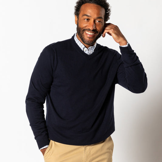Duck Head Buckley Merino V-Neck Sweater - Navy