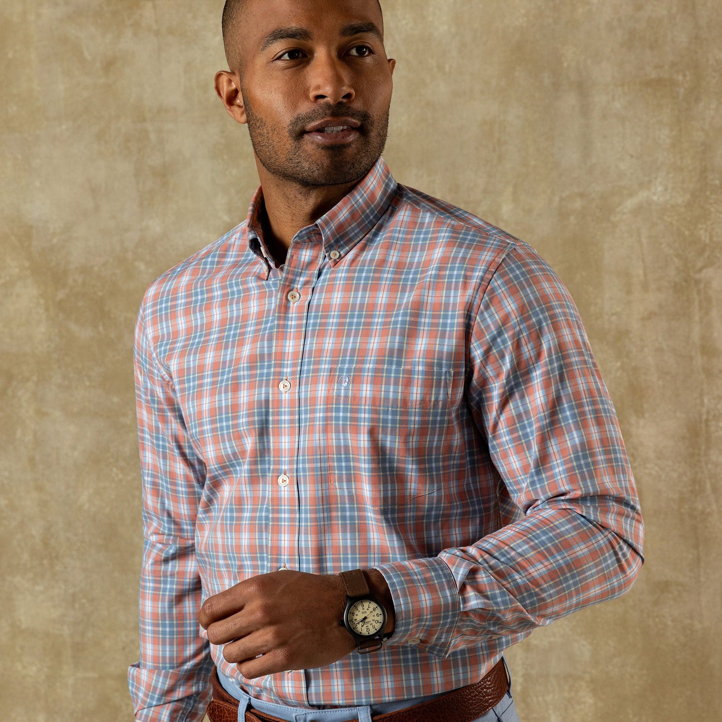 Duck Head Performance Poplin Sport Shirt - Jeffries Plaid - Rosewood