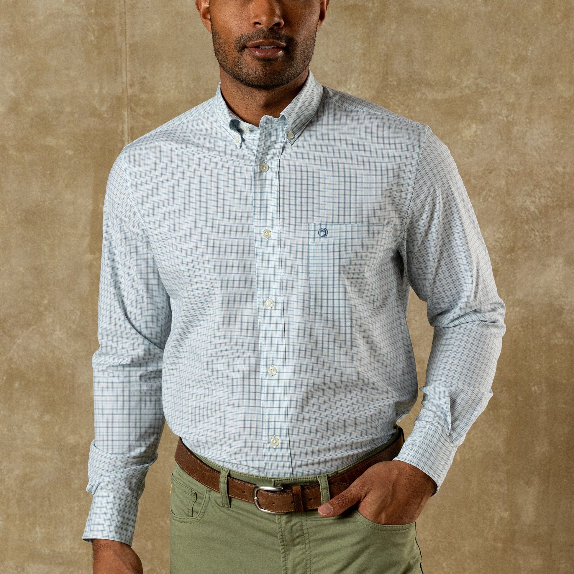 Duck Head Performance Poplin Sport Shirt - Stokes Plaid - Seafoam Green