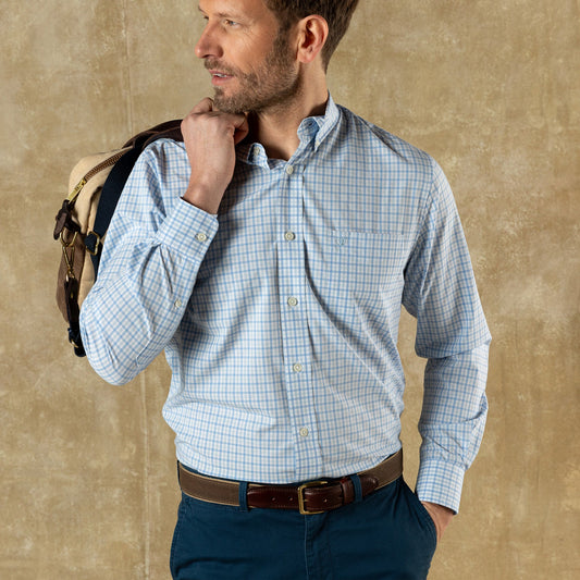 Duck Head Performance Poplin Sport Shirt - Shaw Gingham - Sky Blue