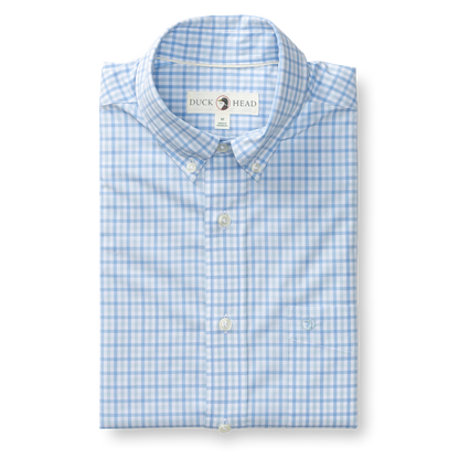 Duck Head Performance Poplin Sport Shirt - Shaw Gingham - Sky Blue