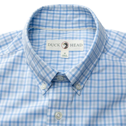 Duck Head Performance Poplin Sport Shirt - Shaw Gingham - Sky Blue