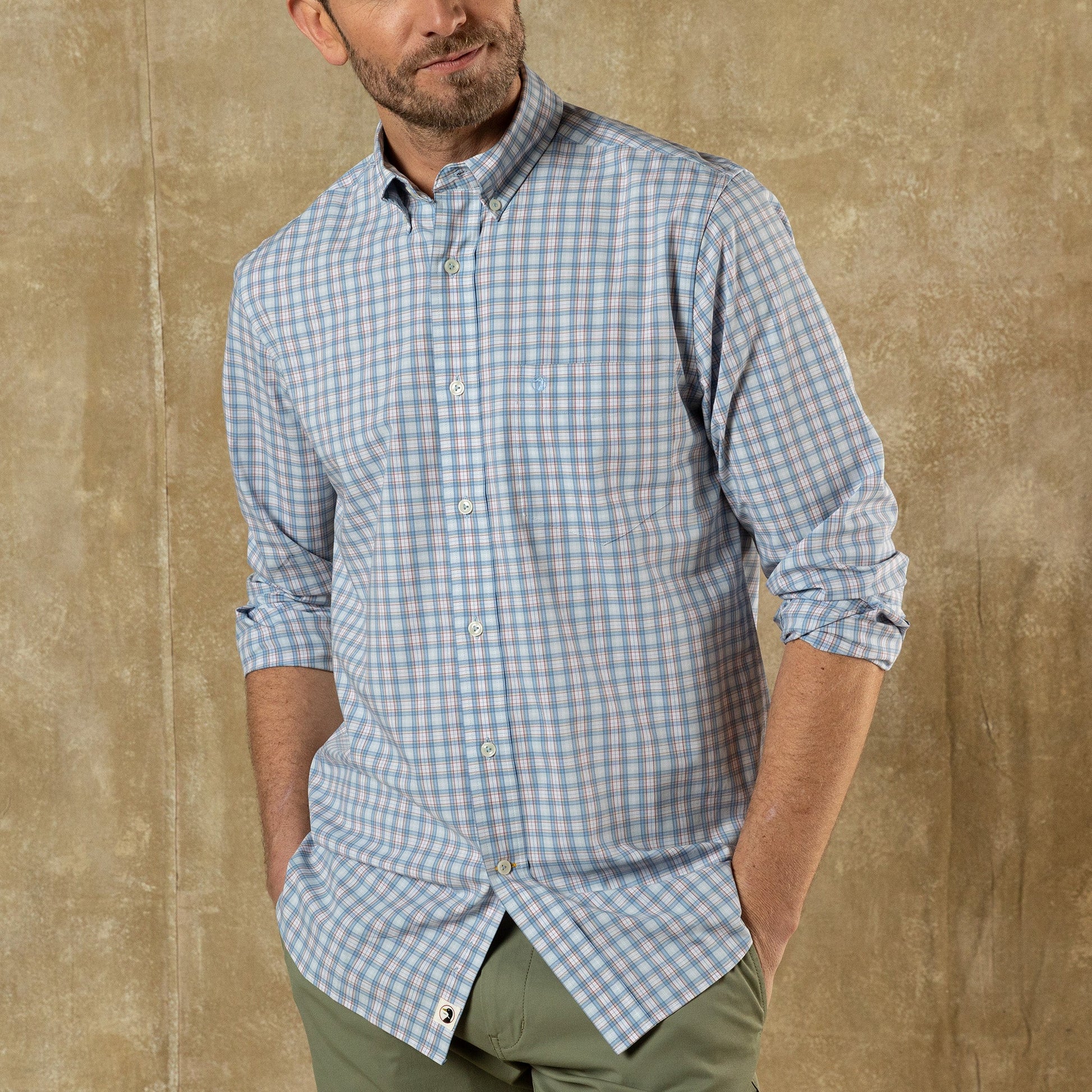Duck Head Performance Poplin Sport Shirt - Mayville Plaid - Light Blue