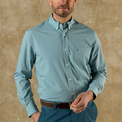 Duck Head Performance Poplin Sport Shirt - Lyle Gingham - Seafoam Green