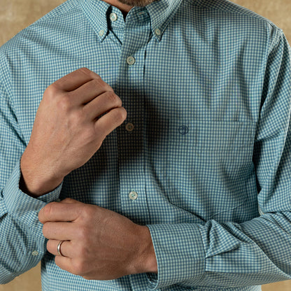 Duck Head Performance Poplin Sport Shirt - Lyle Gingham - Seafoam Green