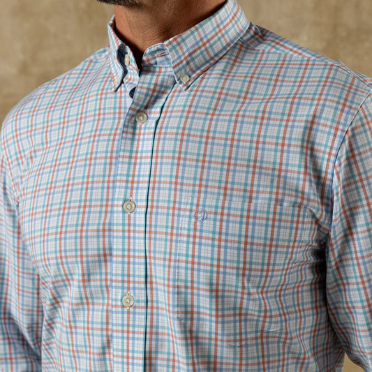 Duck Head Performance Poplin Sport Shirt - Brody Plaid - Rosewood