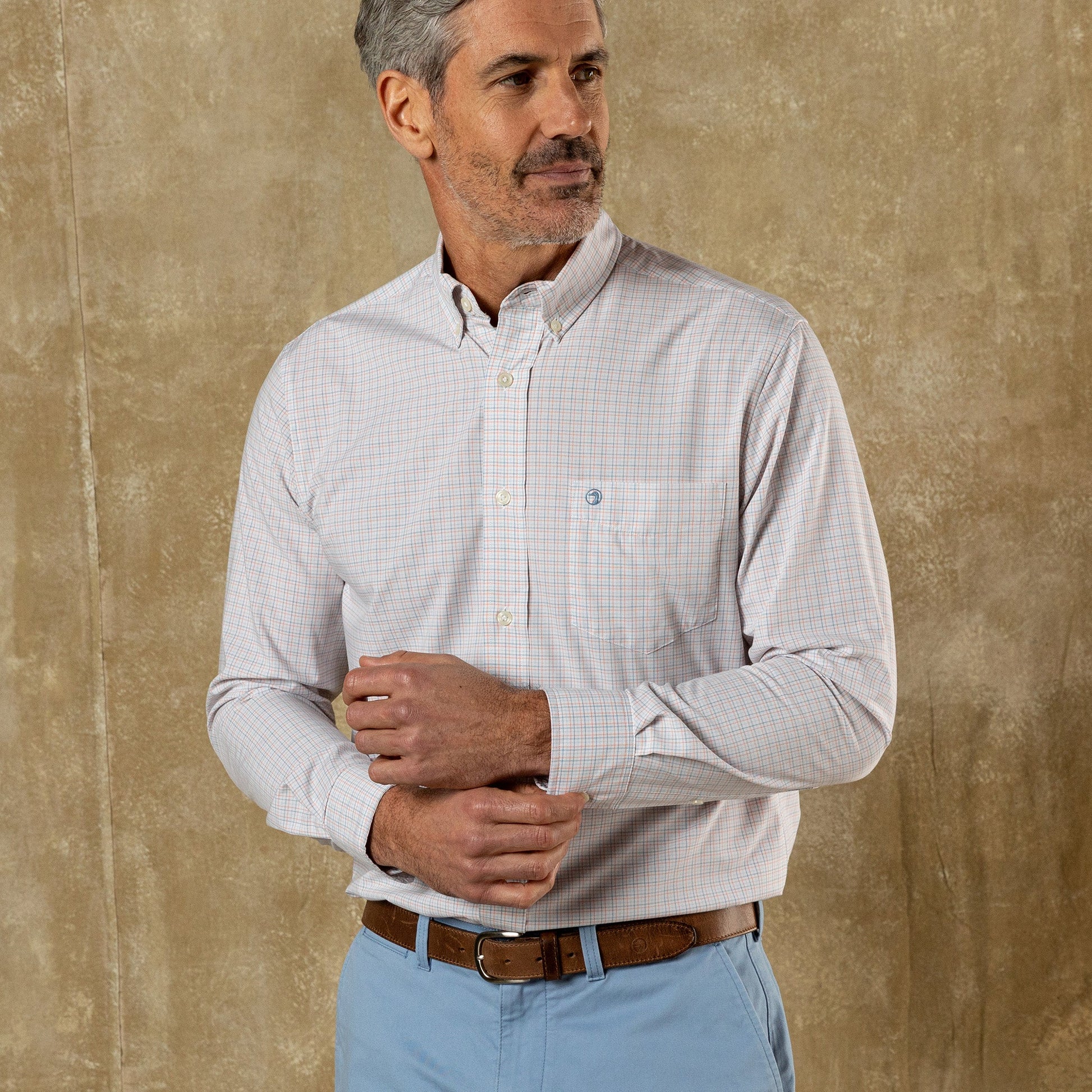 Duck Head Performance Poplin Sport Shirt - Joiner Plaid - Coral