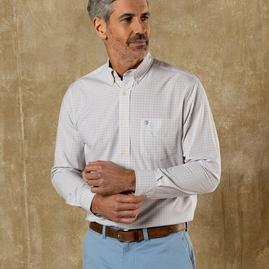 Duck Head Performance Poplin Sport Shirt - Joiner Plaid - Coral