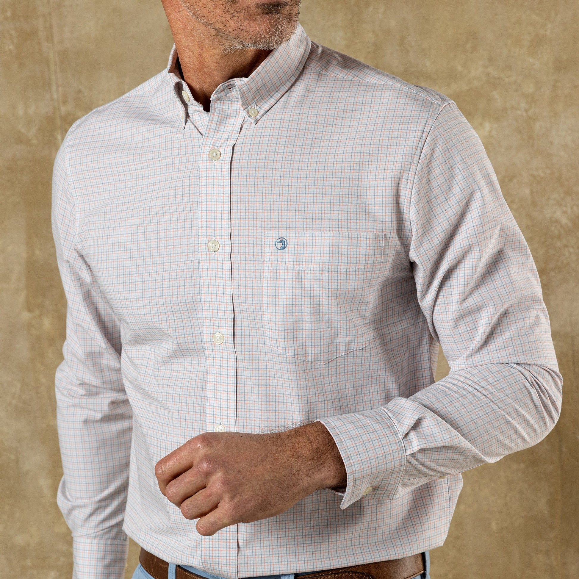 Duck Head Performance Poplin Sport Shirt - Joiner Plaid - Coral