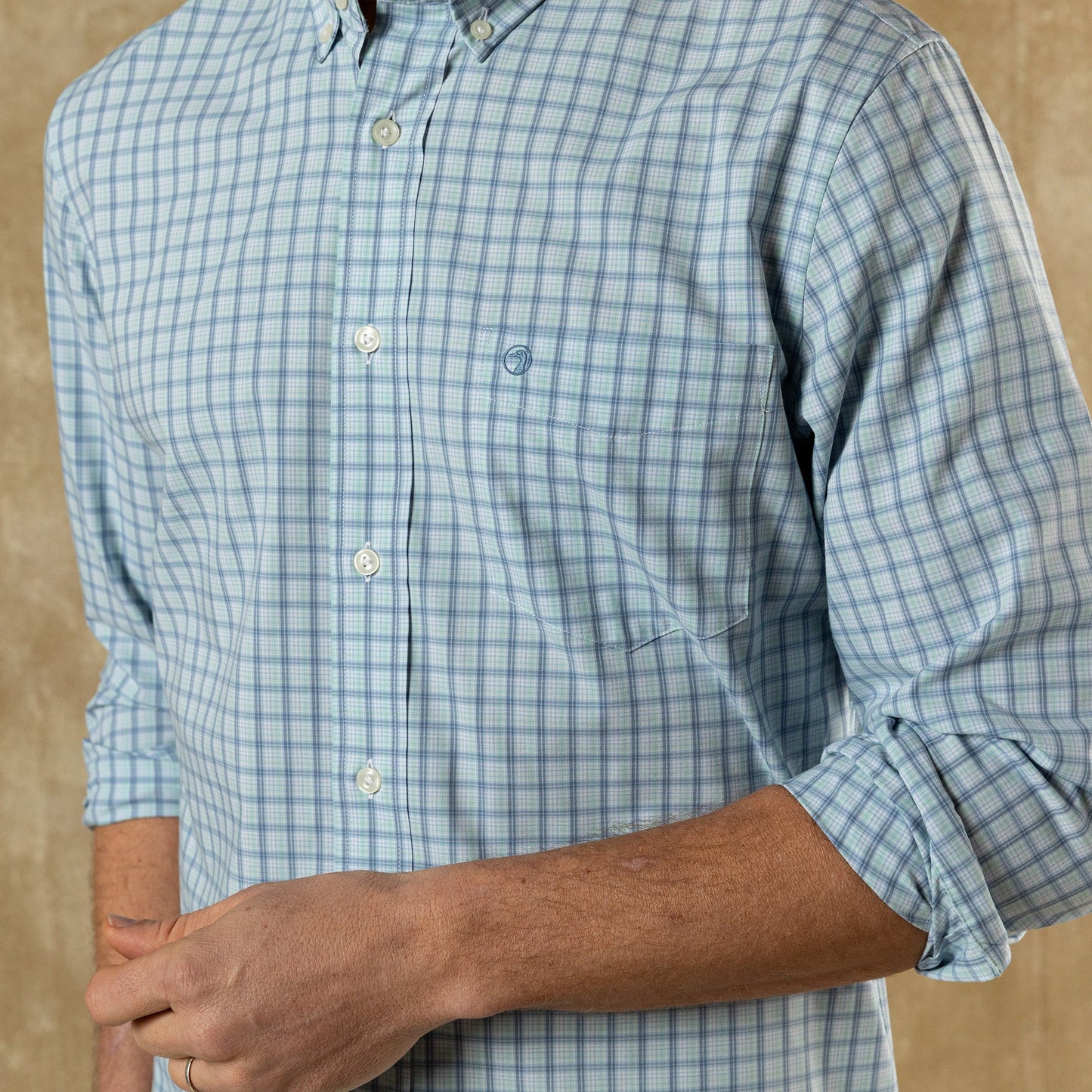 Duck Head Performance Poplin Sport Shirt - Linwood Plaid - Seafoam Green