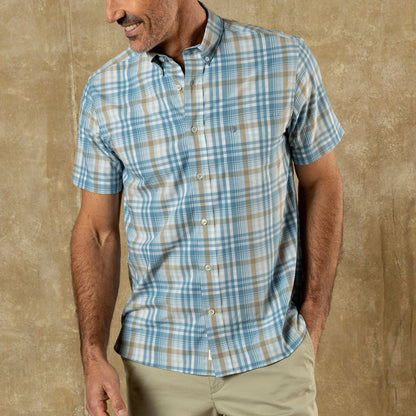 Duck Head Performance Poplin Sport Shirt - Bunkley Plaid - Sky Blue