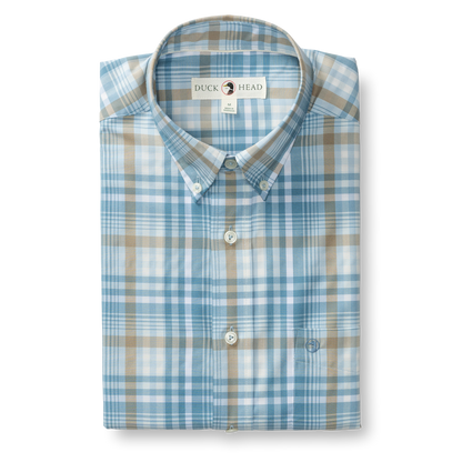 Duck Head Performance Poplin Sport Shirt - Bunkley Plaid - Sky Blue