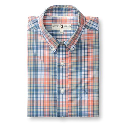 Duck Head Performance Poplin Sport Shirt - Oakville Plaid - Coral
