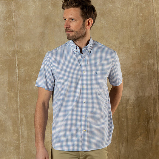 Duck Head Performance Poplin Sport Shirt - Quinn Plaid - Serenity Blue