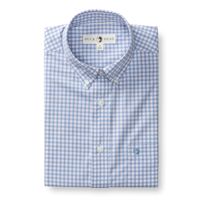 Duck Head Performance Poplin Sport Shirt - Quinn Plaid - Serenity Blue
