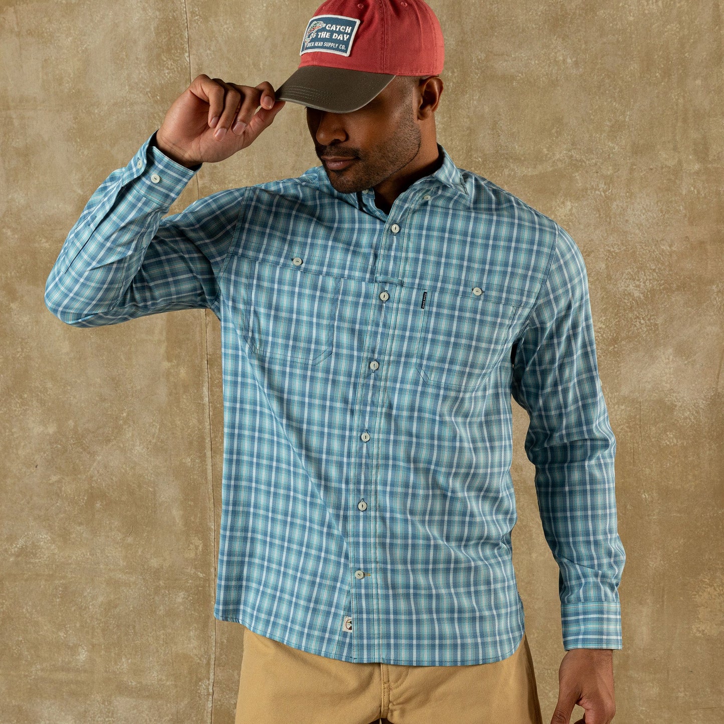 Duck Head Performance Dobby Guide Shirt - Melrose Plaid - Lake Blue