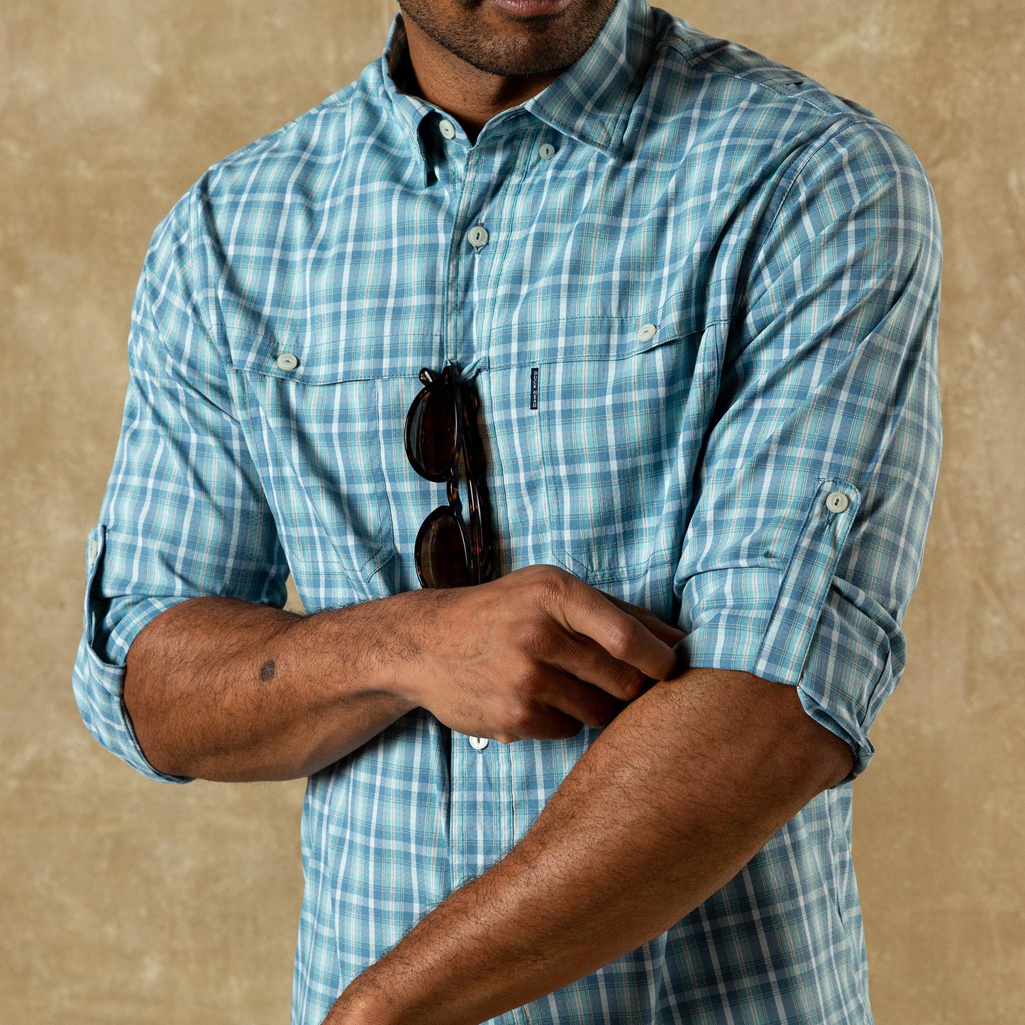Duck Head Performance Dobby Guide Shirt - Melrose Plaid - Lake Blue