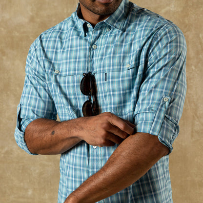 Duck Head Performance Dobby Guide Shirt - Melrose Plaid - Lake Blue