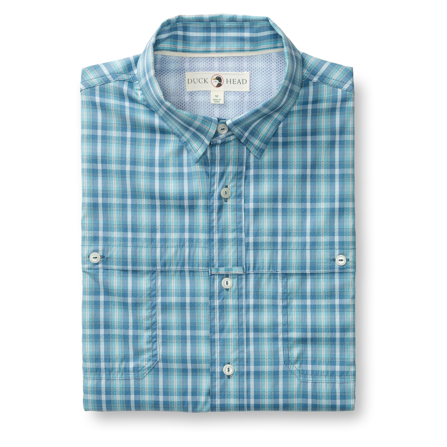 Duck Head Performance Dobby Guide Shirt - Melrose Plaid - Lake Blue