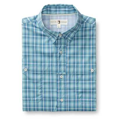 Duck Head Performance Dobby Guide Shirt - Melrose Plaid - Lake Blue