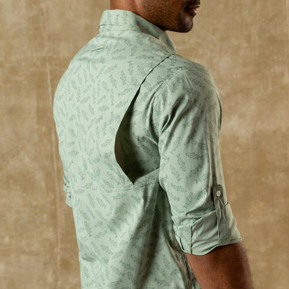 Duck Head Performance Dobby Guide Shirt - Angler Print - Sage