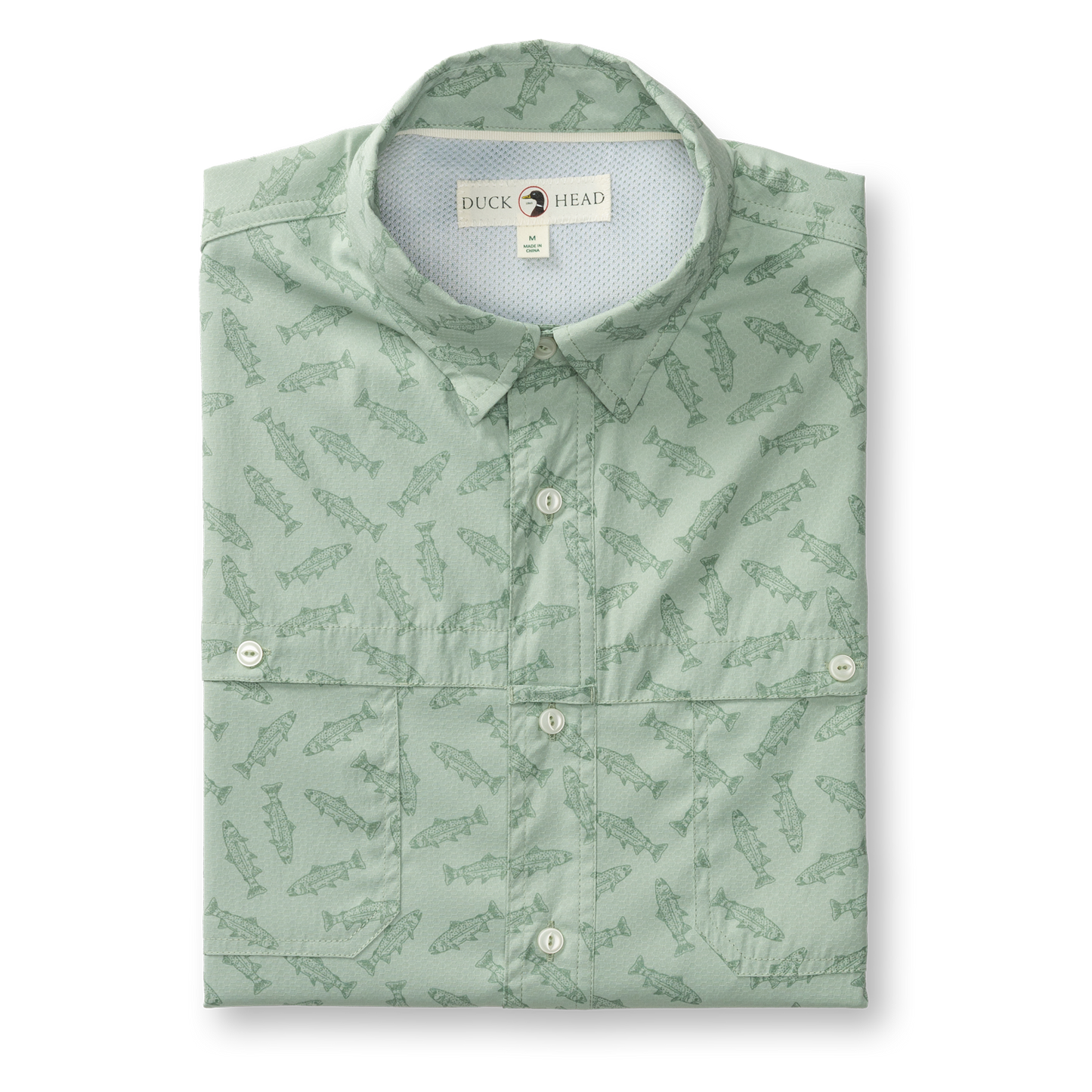 Duck Head Performance Dobby Guide Shirt - Angler Print - Sage