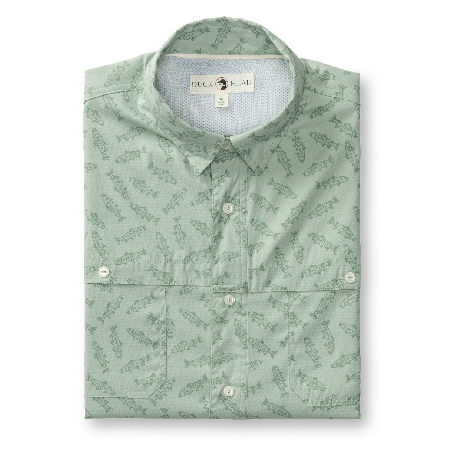 Duck Head Performance Dobby Guide Shirt - Angler Print - Sage