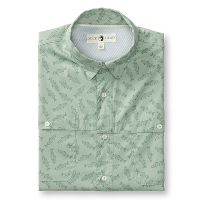 Duck Head Performance Dobby Guide Shirt - Angler Print - Sage