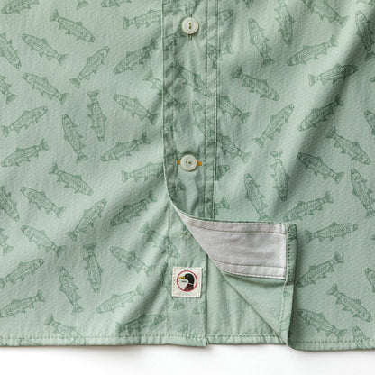 Duck Head Performance Dobby Guide Shirt - Angler Print - Sage