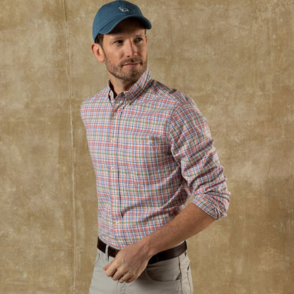 Duck Head Cotton Twill Sport Shirt - Pratt Plaid - Rosewood