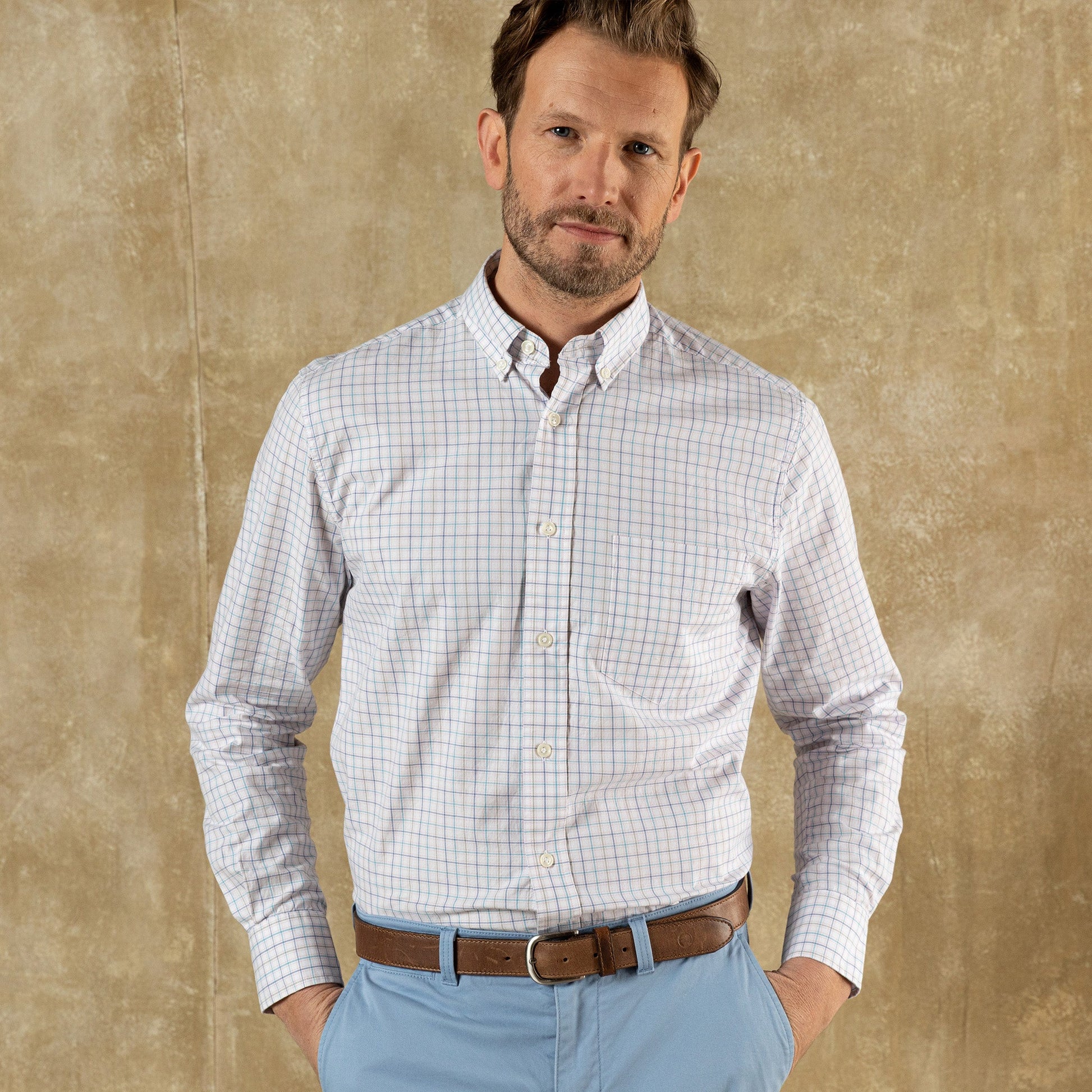 Duck Head Cotton Twill Sport Shirt - Ashland Plaid - Pale Pink