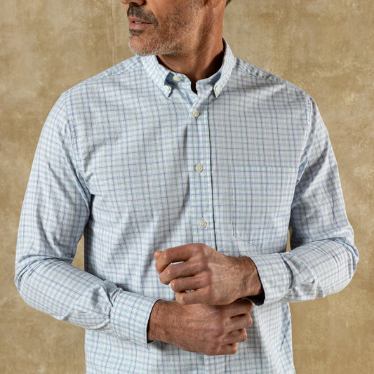 Duck Head Cotton Twill Sport Shirt - Ashland Plaid - Serenity Blue