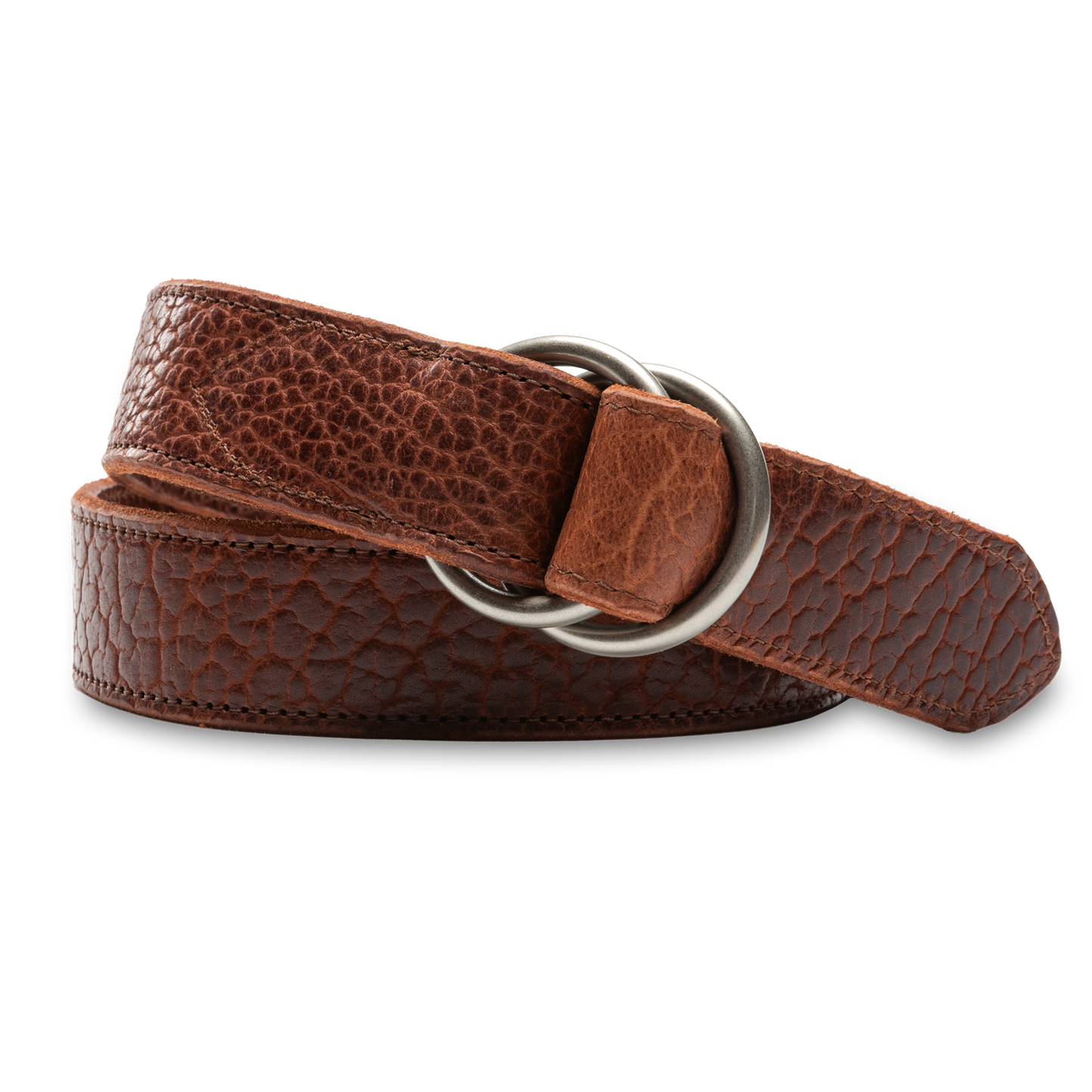 Duck Head Pebbled Bison Leather O-Ring Belt - Dark Brown