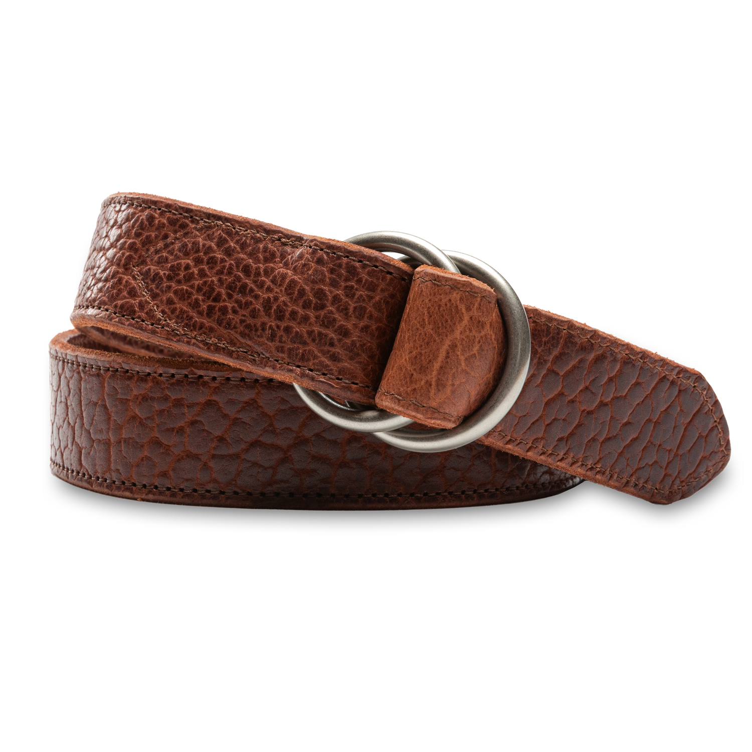 Duck Head Pebbled Bison Leather O-Ring Belt - Dark Brown