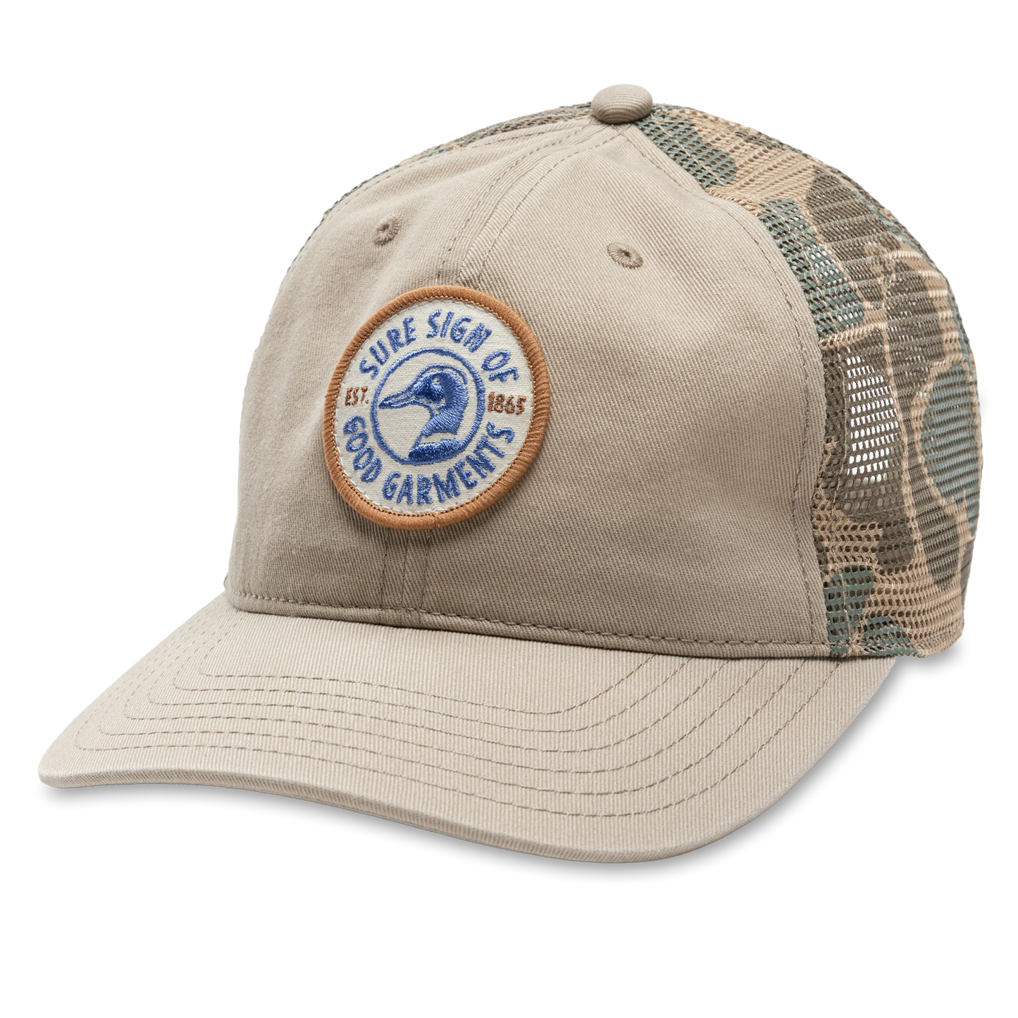 Duck Head Trucker Hat With Camo Mesh - Stone