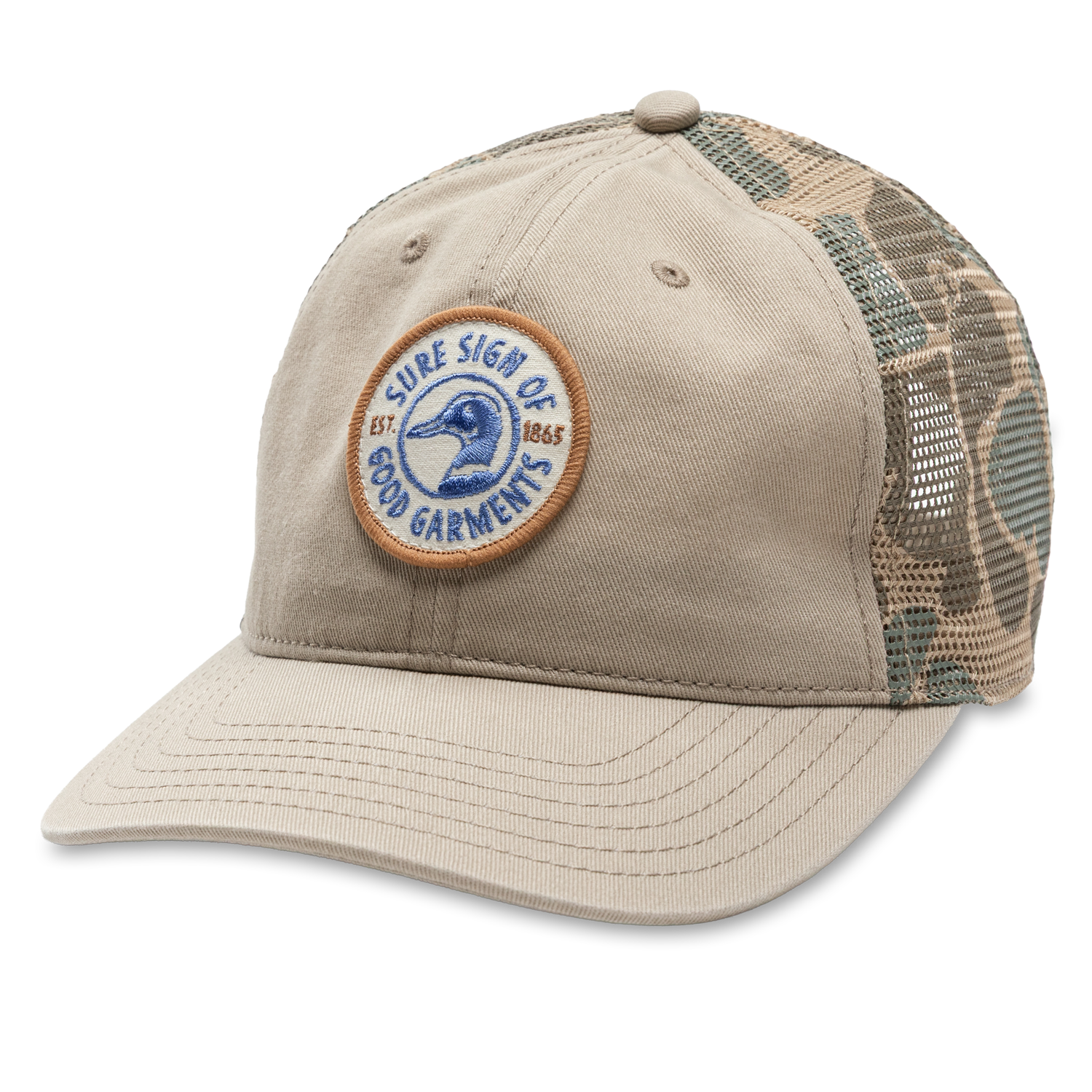 Duck Head Trucker Hat With Camo Mesh - Stone